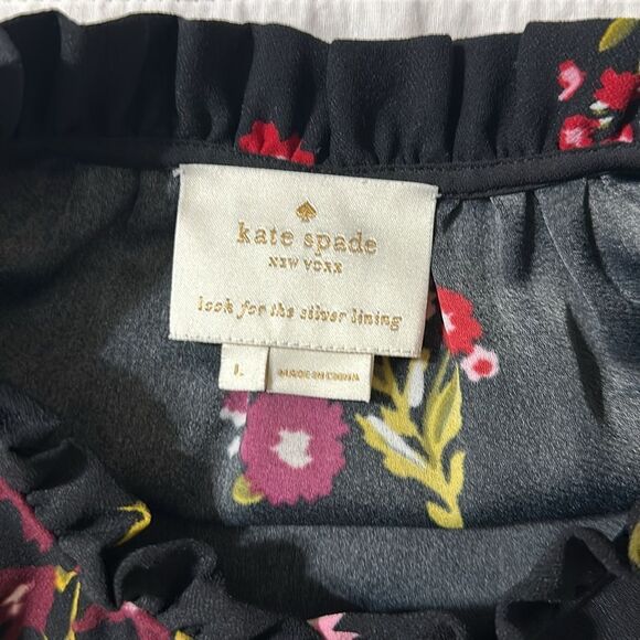 kate spade L Ma Cherie In Bloom Black Floral Smocked Waist Tiered A Line Dress - Picture 10 of 16